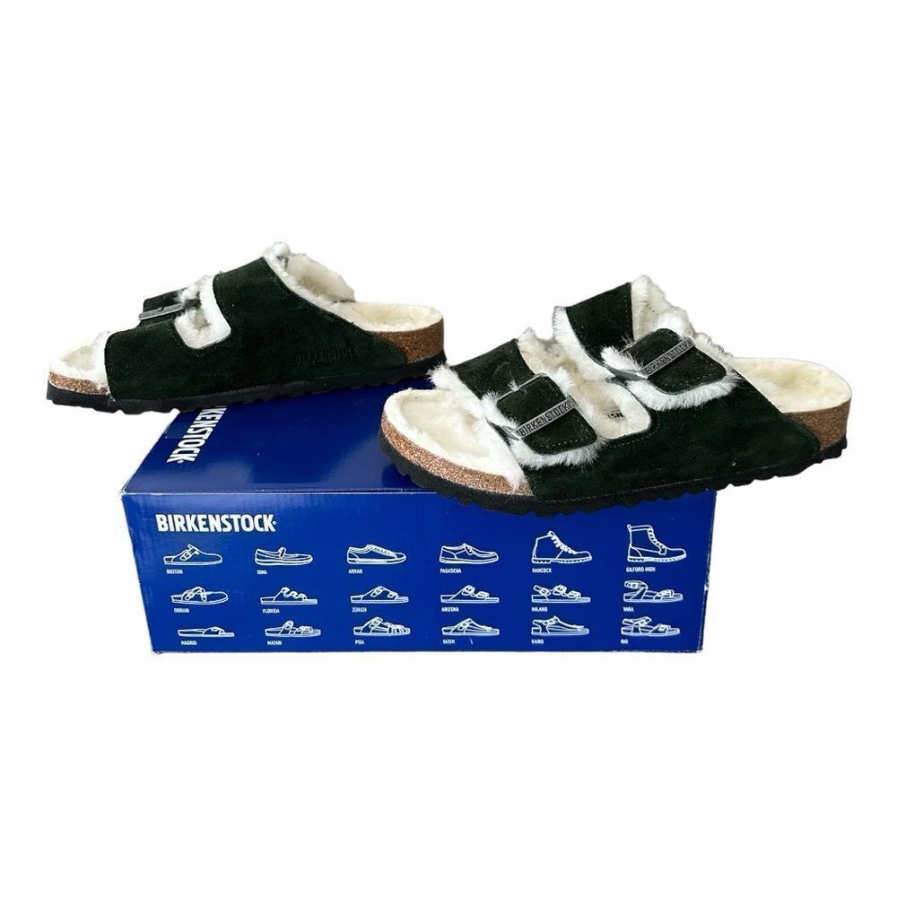 Birkenstock Arizona Shearling Suede Sandals Mountain View Green EU 37 US W6 - Picture 5 of 9